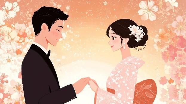 和装の男女のイラスト画像